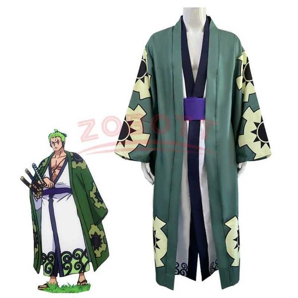 Costumes de anime filme Anime Roronoa Zoro Cosplay Venha Wano Kuni Country Kimono Robe Full Fitfits Hallown Carnival Clothing para meninos gif y240422