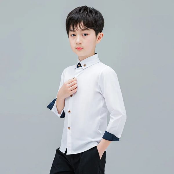 T-Shirts 2022 formelles Baby Hemd Langarm Teenager Kinderhemden Hochzeit Kinder Kinder Kleidung elegante weiße Kleinkindschule Uniform