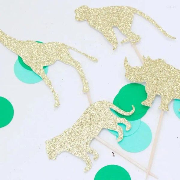 Partyzubehör 24PCs Gold Glitter Safari Tier Cupcake Toppers Giraffe Rhino Affen Elefant Löwe Tiger Dekoration Geburtstag Geburtstag