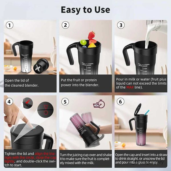 Juicers miscelatori di frutta per spremitura elettrica portatile da 470 ml con macchina multifunzione da frullata ricaricabile da 4000Mah USB