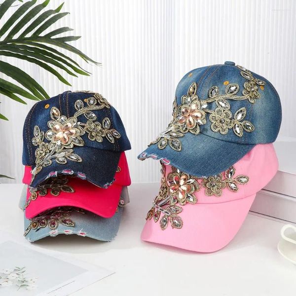 Ball Caps Outdoor Rhinestone Women's Hat Sports Golden Flowers Cap da cowboy Sun da baseball con diamante