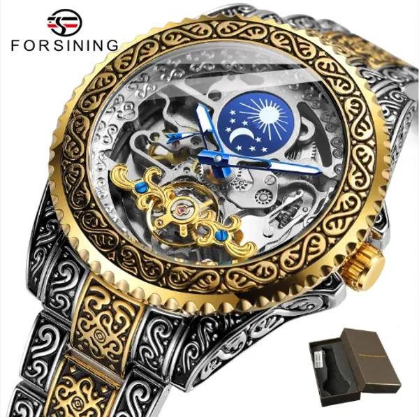 Kits Classic Retro Skeleton Herren Tourbillon Mechanical Watch Frsining Luxus Automatische Business Full Steel Luminous Herren Armbanduhr