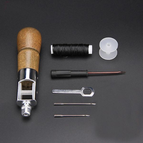 LAUTHCraft Leather Sewing Awl Kit Craft Tools Máquina de costura manual Máquina de trava rápida Stitcher Thread agulhas Definir Ferramenta de reparo de tela de sapateira diy