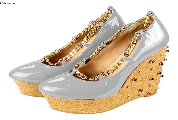 Piattaforma di donne fatte a mano Rontic Pompe lucide Shiny Calza per cunei tacchi rotondi TOE 10 Colori Night Club Scarpe da donna più USA Taglia 5206172134