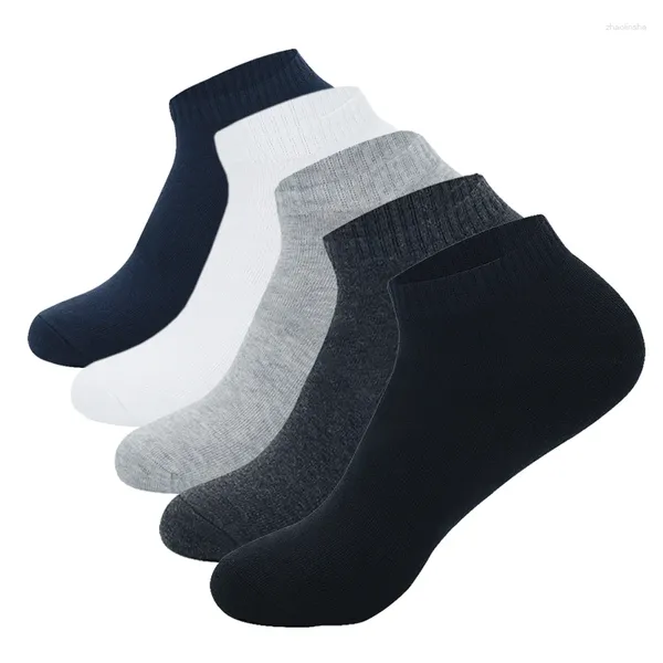 Meias masculinas 5 pares de baixo corte de corte sólido cor preta branca respirável algodão esportivo curto