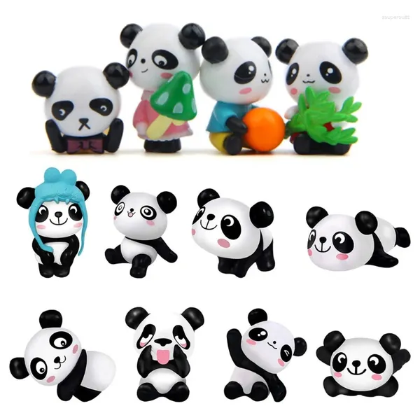 Figurine decorative D7WA 12 pezzi Mini Panda Playset giocattoli carini decorazioni per torta ornamenti per giardino doni unici per gli amanti dei bambini