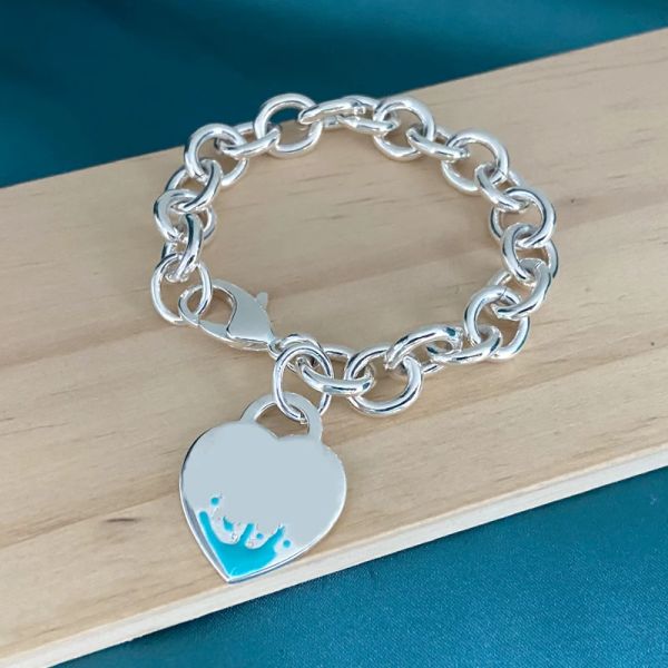 Strands Classic Blue Heart Bracciale Collana in argento sterling 925, non ossidante e invariato brutto