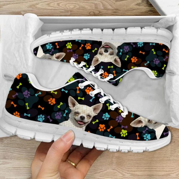 Sapatos casuais instantarts confort sneakers sorrindo chihuahua cã padrão não deslizamento para mulheres amantes zapatos mujer