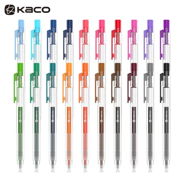 Pens Kaco 20/10 Gel Pen Conjunto de cor Push de canetas de estudantes de estudante 0,5 mm de tinta colorida para escrever escrita de fossas de artigos de papelaria