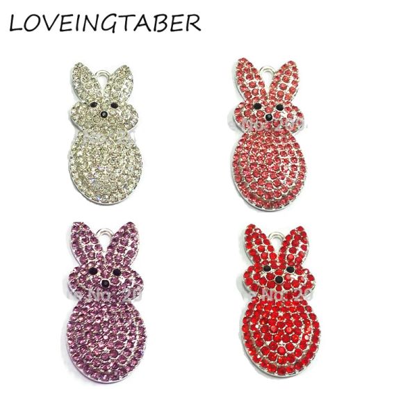 Colares (escolha a cor primeiro) 44 mm*20mm 10pcs/lot Rabbit Easter Bunnies Rhinestone Pingents para colar