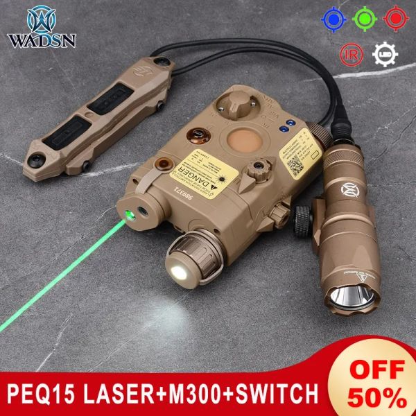 Scopes wadsn airsoft M300 Тактический фонарик PEQ15 Красный зеленый синий ИК -лазерный охотничий скаутский светлупись пульт дистанционное двойное переключательное давление