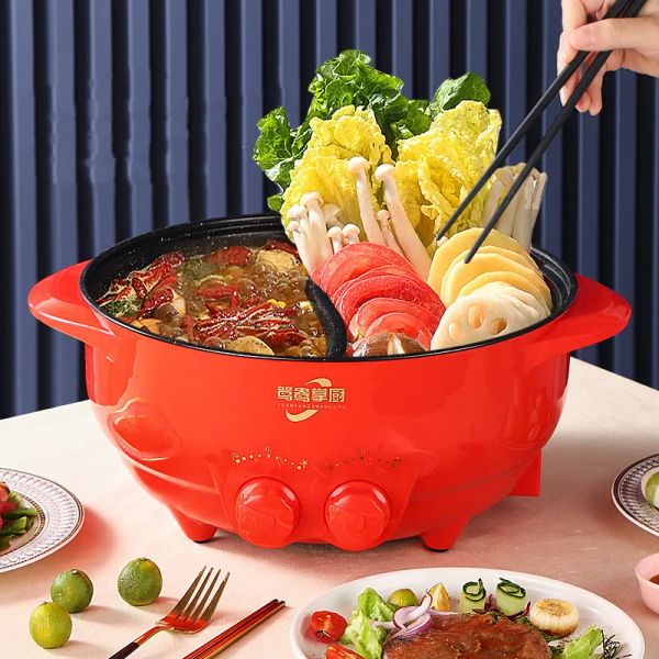 Multicooker 6L Electric Hot Pot Yuanyang Pot Multifunzione ad alta capacità Cooking Electric Cook Cook Cook Pot Grill Panna 2000W
