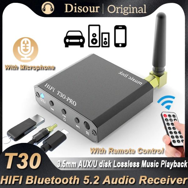 Адаптер Bluetooth 5.2 Audio Receiver 3,5 мм Aux /RCA /Udisk Play Hifi без потерь музыкальный стерео беспроводной адаптер с HD Mic для автомобильного динамика