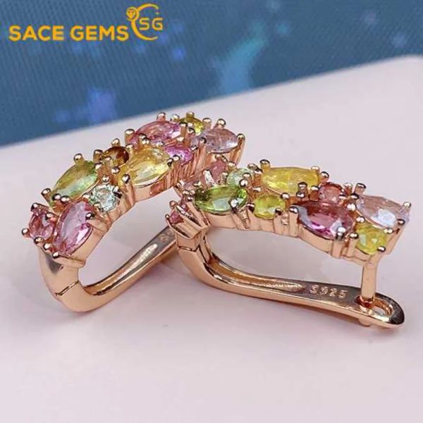 Orecchini SACE GEMS ORECCHINO FASCIE PER DONNE 925 Sterling Silver 3*5mm Natural Tourmaline Ear Clip Naturale Festa Gioielli Fine