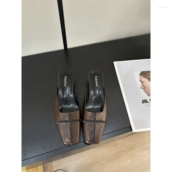 Scarpe casual Donne sandali di punta quadrata tacco basso muli slip su mezze mocassini piatti pompe di lusso all'aperto