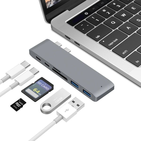 Hubs 6 em 1 USB C Hub USB Tipo C Adaptador de cubo para MacBook Pro/Air M1 M2 2021 2020 2019 2018 Thunderbolt 3 USB 3.0 SD TF Card Reader