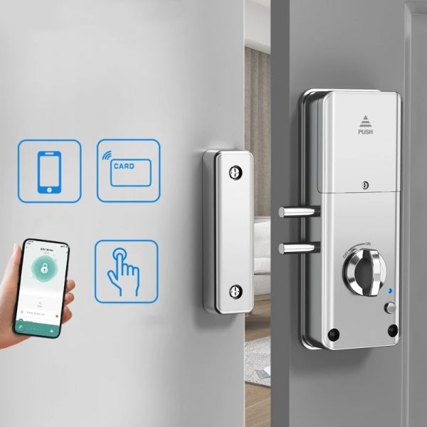 Controllo Digital Smart Card Blocco della scheda per la porta di legno App Remoto Controllo blocco della porta elettrica chiave senza trapano Installazione invisibile