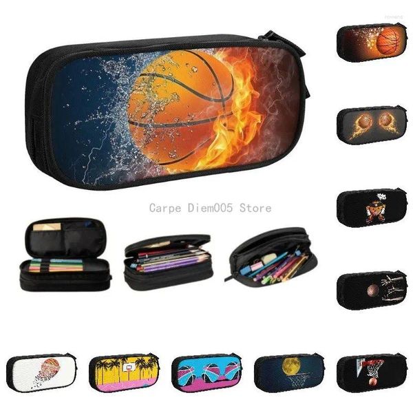 Kosmetiktaschen Basketball Eis und Feuer Kawaii Bleistift Fälle Mädchen Jungen große Kapazität Sportspieler Bag Beutel Schülern Schülern