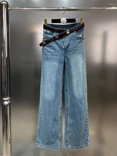 Jeans femininos Fall 2024 Multi Button Belt Decorative Cross Designer Straight Casual Trend