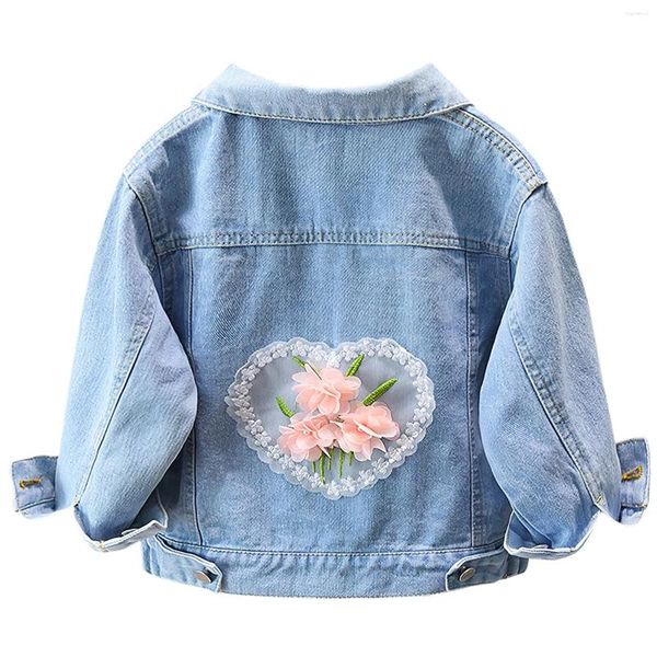 Giacche RAGAZZE RAGAZZA COMMOTO DENIM Giacca in pizzo Floro Bottoni da cowboy per bambini Pulsini per bambini Outfit di transizione Classica Blue Opero