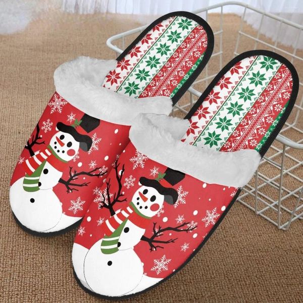 Hausschuhe Cartoon Schneemann rote Baumwollschuhe Haus bequem hält Warm Anti-Slip Velvet Fuzzy für Frauen Custom Design Chaussure 2024