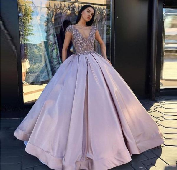 Erstaunliche Lila -Ballkleid Quinceanera Kleider elegante lange Abschlussballkleider formelle Partykleid Reißverschluss Rücken Vestidos de fiesta sexy v Hals gal9901834