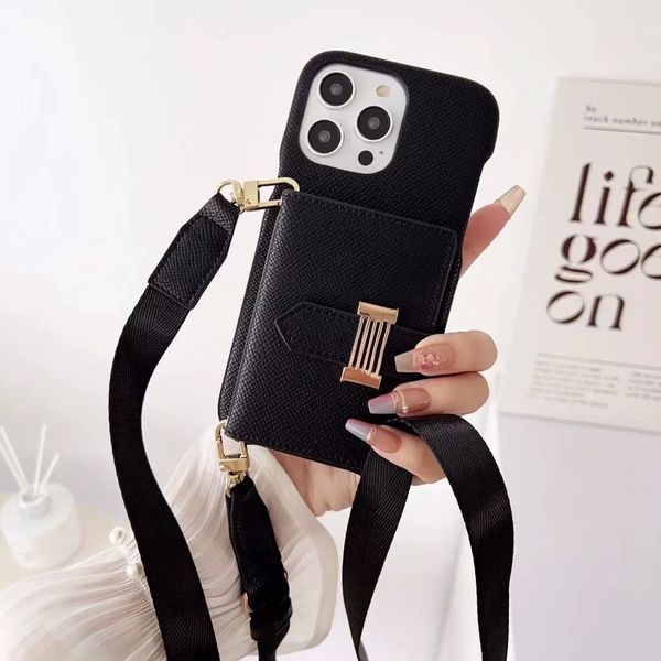 Custodia per telefono di lusso Custodia per iPhone per iPhone 15 Pro Max 14 Pro Max 13 Pro 12 11 14 Plus 15 Plus Case Card Shot Porta del portafoglio Case CrossBody Case Case Case