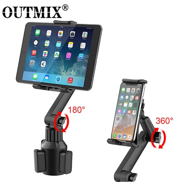 Stands Outmix IPad için araba fincanı tablet tutucusu Stand 2 3 4 Air Mini Pro 12.9 Destek Uzun kol akıllı telefon tablet araba klips braketi montaj