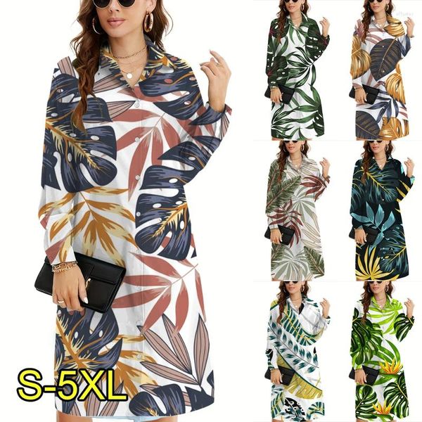 Vestidos casuais manga longa feminina de manga longa Sexy folhas de folha boêmia estilo boêmio vestido solto outono e tamanho de roupa de praia y2k