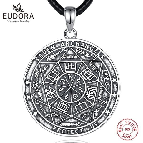 Halsketten Eudora 925 Sterling Silber sieben Erzögel Amulett Halskette Rune Summe Zauberkreis Anhänger Religion Schmuck für Mann Frauen Geschenk