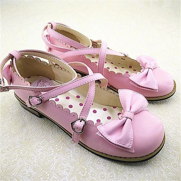 Повседневная обувь Японская чаепитие Lolita на низких каблуках Bock Knot Round Toe Girl Princess Women's Kawaii Cosplay Anime
