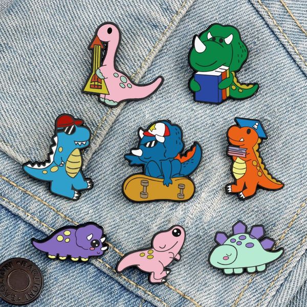 Skating Reading Singing Dinosaurier Pin süße Anime -Filme Spiele Harte Emaille Pins Sammeln Sie Metall Cartoon Brosche Rucksack Hat Bag Collar Revers Lampel -Abzeichen