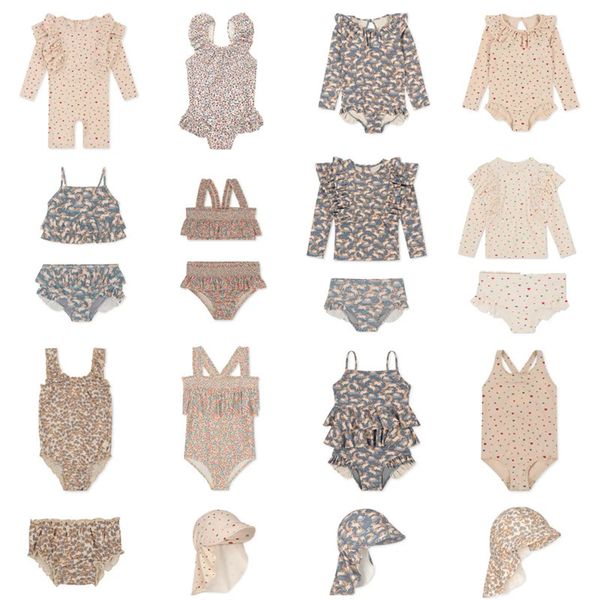 Summer Baby Girl Ks Swimsuits Une Piece Kids Floral Swimweus Sets Outwear Outwear Stampa per bambini Shorts Cap 240415