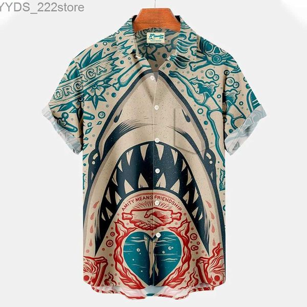 Camicie da uomo Nuova uomo abbigliamento per animali 3D abbigliamento a maniche corta Abbigliamento da strada da strade haian Shirt di squalo YQ240422