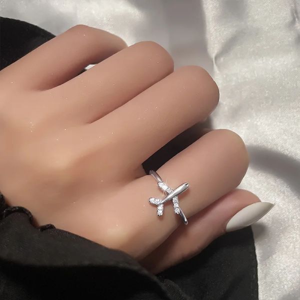 Bands kubisch Zirkon Flugzeug Einstellbare offene Fingerflugzeugringe für Frauen koreanische charmante Modeschmuck Geschenk Hochzeit Silber Farbe