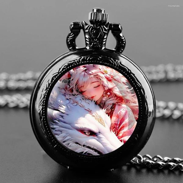 Relógios de bolso vintage assistir Anime Genshin Glass Dome Cool Quartz Fob Chain Clock Pingnder Colar para homens Presente de mulheres