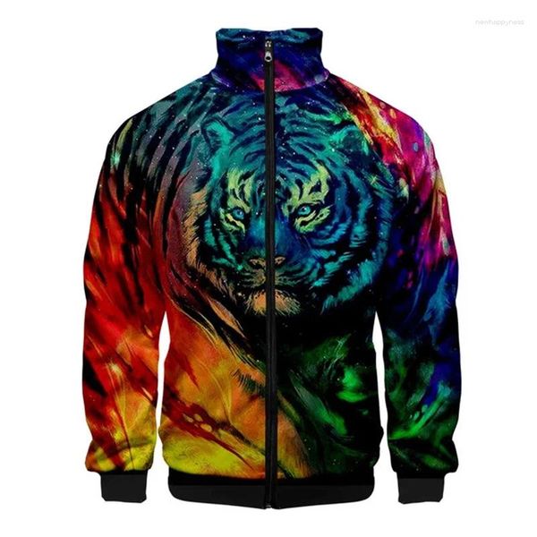 Herrenjacken 3D Printed Tiger Muster Männer Langarm Casual Fashion Jacket Top atmungsable Streetwear Lose komfortable Reißverschlussmäntel