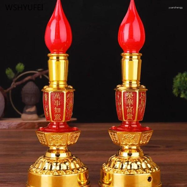 Titulares de vela 2pcs Plástico portador eletrônico Buddhist fornece decoração em casa em estilo chinês Pray por auspiciosidade, garantindo a segurança