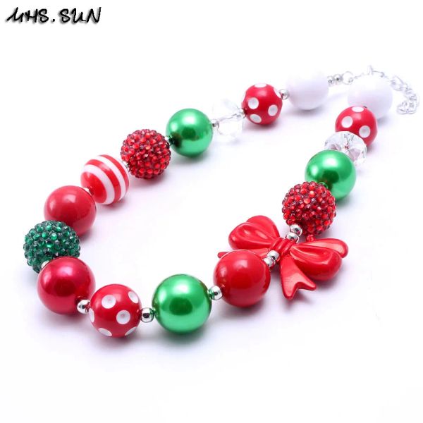 Colares Mhs.sun Christmas Chunky Contas Colar com NOT para crianças/garotas Bubblegum Festival Jewelry Gifts 2pcs