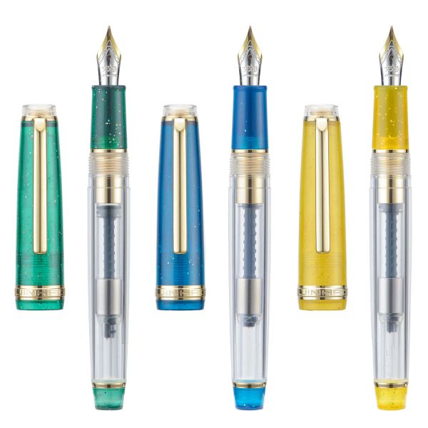 Pens New Jinhao 82 Fountain Pen 3pcs Tintenstift transparent gemischte Farbe Acryl EF/F/M Punkt Goldverkleidung mit Konverter -Set