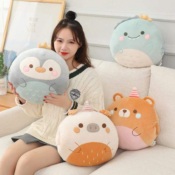 Puppen niedliche Schweinchen Kissen Handwärmer Kawaii gefülltes Bärengeschenke Süßes Pinguin Plüsch Spielzeug Weiche Kissen Zimmer Dekor Baby Spielzeug Weihnachtsgeschenk