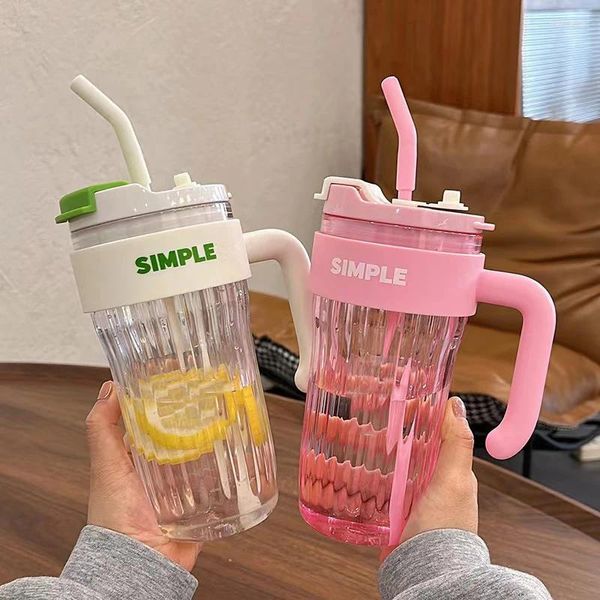 Garrafas de água 920 ml de palha de palha de café portátil grande com alça esportiva fitness kawaii tumbler drinkware