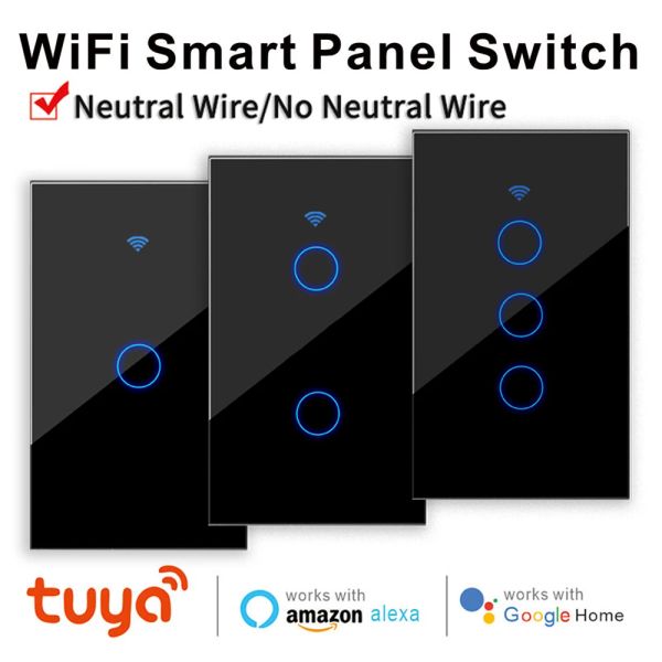 Controle Tuya WiFi Smart Switch Fio neutro/sem fio neutro App Control Remoto Interruptor Touch Light US 1/2/3 Funciona para Alexa Google Home