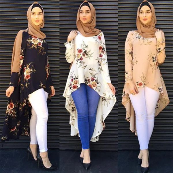 Roupas Moda de alta qualidade Mulheres muçulmanas melhores camisas longas para mulheres muçulmanas de manga comprida Top casual Tail Islamism Bloups 7910