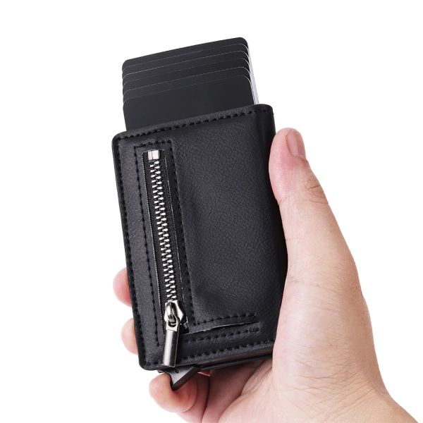 Portafogli Casekey Men Wormet Nappa Closura magnetica in pelle vera e propria Portafoglio intelligente RFID Porta della carta pop -up Piccola borsa