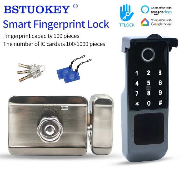 Steuerung von Bluetooth TTLOCK Smart Fingerabdrucktür Lock IP65 wasserdichte App Open Electric Rim Motor Lock WiFi -Anschluss von M1 Gateway Key