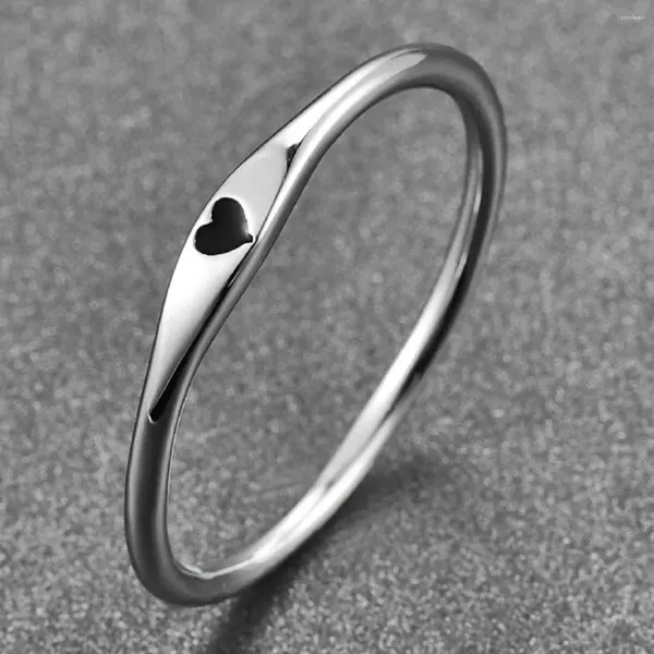 Clusterringe 925 Ring Sterling Silber Simple Carve Heart Ehering Band Stapelbar Versprechen Valentinstag Geschenk für ihre Größe 6-10
