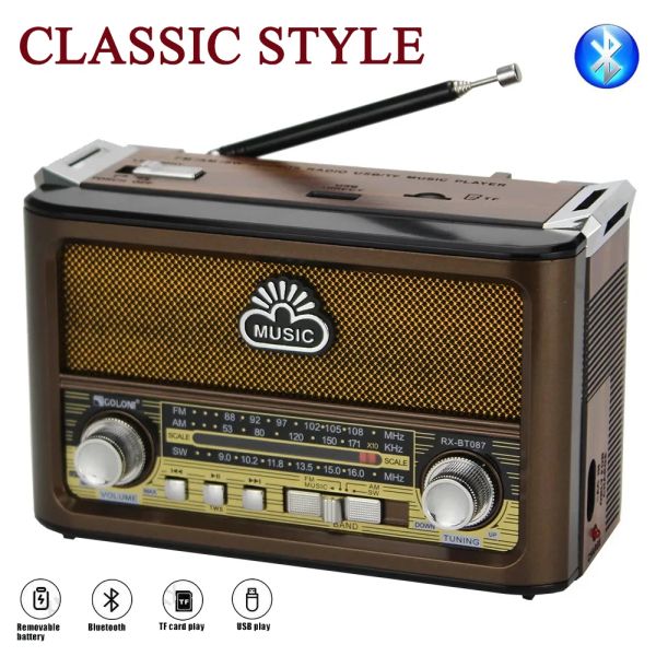 Radio vintage AM/FM/SW Radio con Home Light Radio portatile portatile Bluetooth Bluetooth Audio TF Scheda USB Flash Disk Mp3 Player