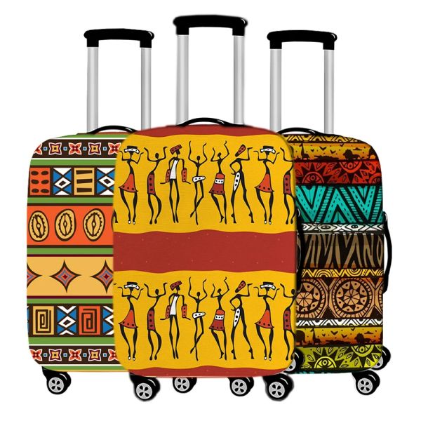 Aksesuarlar Afro Desen Baskı Bagaj Kapağı Seyahat Afrika Kahverengi Kadın Bavul Elastik Seyahat Arabası Koruyucu Kılıf Kapağını Kapsar