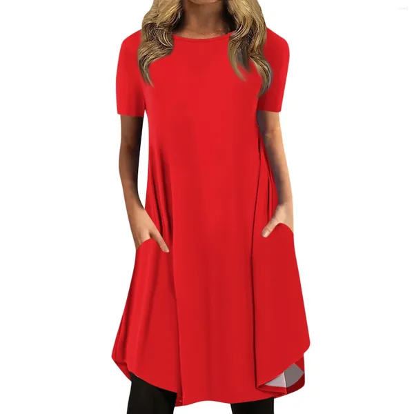 Lässige Kleider 2024 Frauenmodische einfarbige runde Hals Pullover Lose Kleiderkleid Kleid Offizieller Laden Ropa de Mujer Vestidos